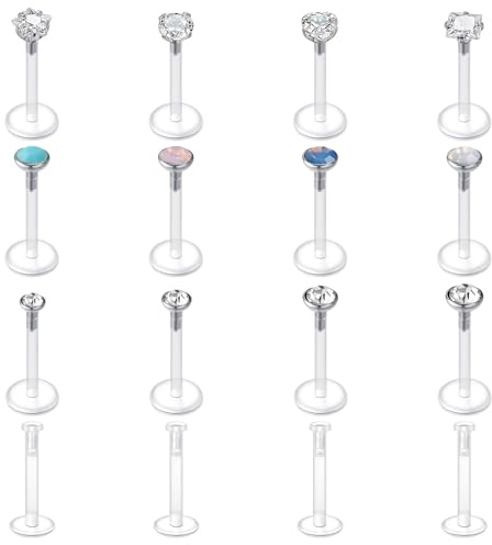 Briana Williams Lippenpiercing Bioflex Labert Stecker Set Transparent 16G Retainers 6/8/10mm Stab Tragus Helix Piercing CZ Opal