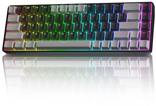 TMKB T68 Kabellose Mechanische Gaming-Tastatur, Tri-Mode (Bluetooth/5.0/2.4GHz/USB-C), 60% RGB Tastatur mit 68 Tasten (QWERTY Layout), Blauer Switch - Grau/Schwarz