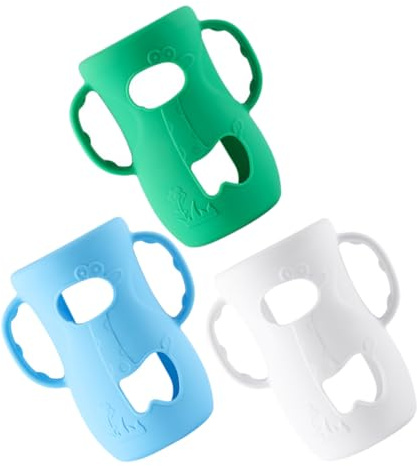 TOYANDONA 3pcs Silicone Baby Bottle Sleeves with Handles, Easy to Grip Protective Covers for Newborn Baby Glass Bottles, Infant Feeding Accessory with Two Small Handles