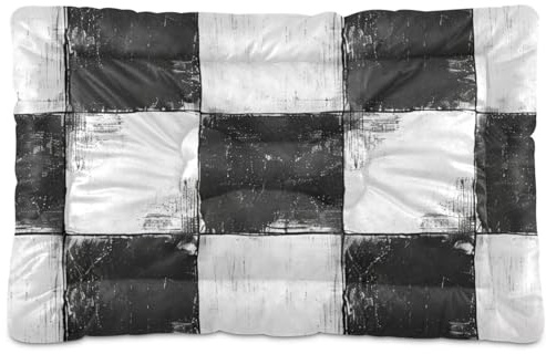 EtherSpher Tapis de cage lavable pour chien - Motif à carreaux noirs et blancs - Tapis doux et antidérapant pour chiens de petite, moyenne et grande taille - 91,4 x 61 cm