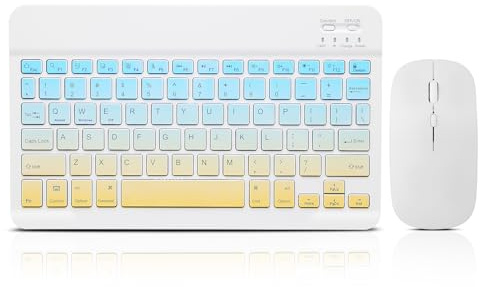 Set tastiera e mouse wireless portatile ricaricabile per Apple iPad iPhone iOS 13 e versioni successive Samsung Tablet Phone Smartphone Android Windows (gradiente blu giallo)