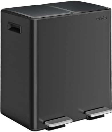 mVm Mülleimer Küche,40 Liter Treteimer,2 x 20 Liter Treteimer, 2 Fächer, Mülltrennsystem, Abfalleimer Küche mit Inneneimer aus Kunststoff,Metall,Klappdeckel, Softclose, Luftdicht