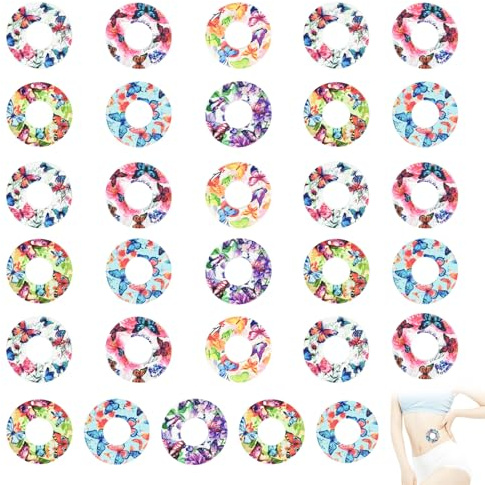 30PCS Sensor Covers for Libre 2 Waterproof Adhesive Freestyle Butterfly Print Blood Sugar Monitor Patches Sweatproof Sensor Stickers Overpatch for Freestyle Libre for Swimming Sports and Showering