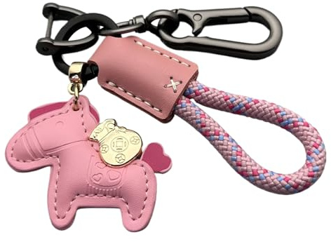 Porte-Clés Cheval En Cuir – 6x5cm Pendentif Mignon | Cuir PU Corde Tressée En Métallique – Porte-Clés Cheval Métal Pour Voiture | Accessoire Élégant Pour Sacs, Téléphones & Cadeaux Pour Femmes