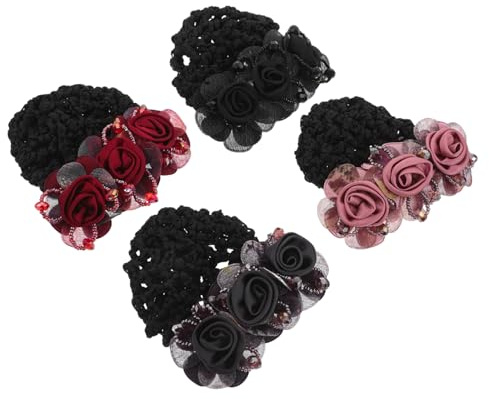 VILLFUL 4stücke Haarnetz mit Blumenmuster Damen-haarclip im Asiatischen Stil Haarschmuck Haarnadel-abdeckung für Frühlingsfest und Feiertage