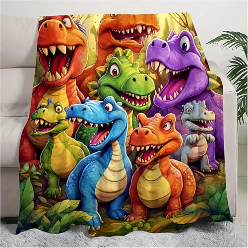 Dino Decke Kuscheldecke, Niedliche Lächelnde Dinosaurier,HD-Digitaldruck Auf Flanell, Wolldecke,Flanell Weich Warm Und Niedlich, Geburtstag Für Dino-Liebhaber (Stil A, 150x130cm)