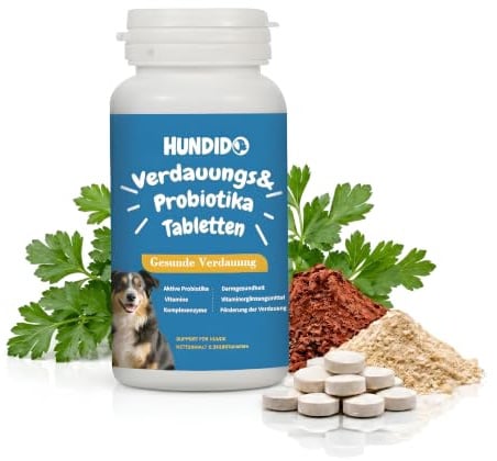 HUNDIDO Probiotika für Hunde – 180 Tabletten zur Unterstützung der Darmflora & Verdauung – Mit 6 Probiotischen Stämmen, Vitaminen & Enzymen