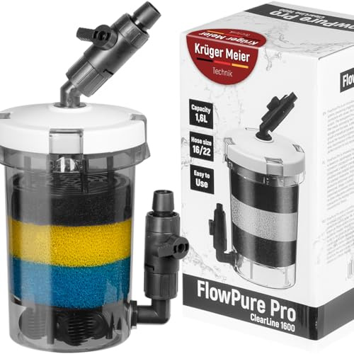 Krüger Meier FlowPure Pro 1600 – Externer Aquarium Vorfilter 16/22 mm – Schutz für Außenfilter – Mehrstufige Filterung – Transparenter Filterbehälter