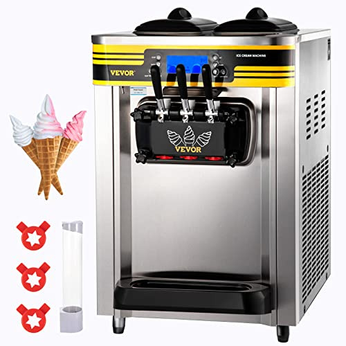 VEVOR Gelatiera da Banco a 3 Gusti, Macchina Commerciale per Gelato Soft da 22-30 L/ora, Gelatiera con Accessori Completi, Utilizzo per Gelato Soft