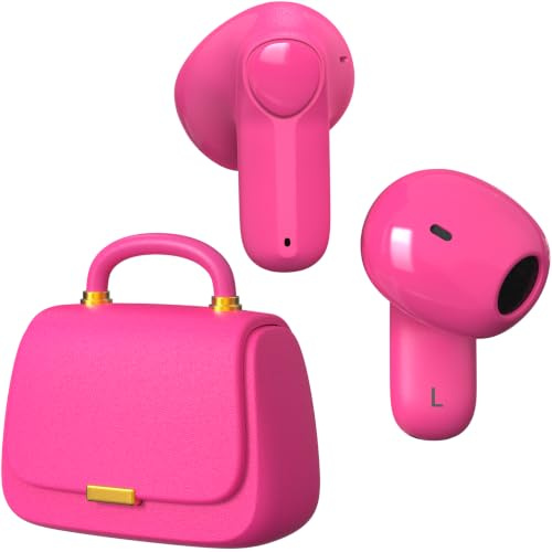 ANCwear Bluetooth 5.4 In-Ear-Kopfhörer mit Handtaschen-Ladecase, Pink | Bis zu 30 Std. mit Ladecase, nur 3,5 g pro Ohrhörer und DIY-Aufkleber – Geschenkidee für Mädchen, Teenagerinnen und Frauen