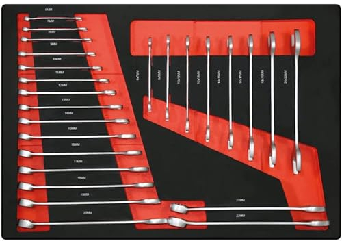 Kraftmeister 25 TLG. Maulschlüssel und Ringschlüssel Set Werkstattwageneinlage - 6-22mm aus CrV-Stahl - universelle Schaumstoff Einlage für Werkzeugwagen