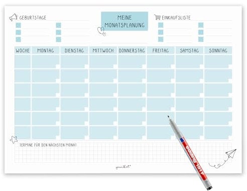 Magnetischer Monatsplaner Whiteboard blau undatiert I DIN A3 Wochen-Planer Tagesplaner Organizer Planung Überblick I abwischbar I dv_527