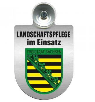 Einsatzschild mit Saugnapf - Landschaftspflege im Einsatz - incl. Regionenwappen 393823 Farbe Region Freistaat Sachsen