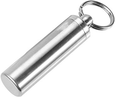 2Pcs Stainless Steel Medicine Pill Box Case 15mm Waterproof Keychain Holder Bottle Container