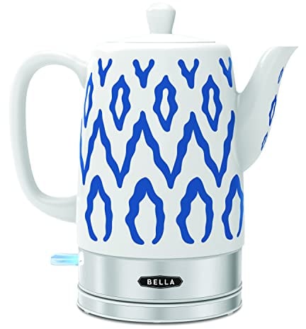 BELLA Hervidor Eléctrico, Calentador de Agua de Cerámica con Base Giratoria Desmontable, Apagado Automático y Protección Contra Ebullición, Capacidad de 1,5 L, Azul Azteca