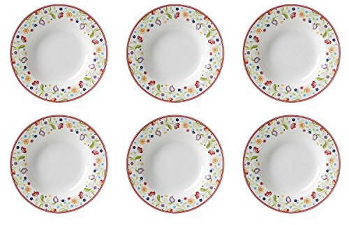 Flirt by R&B 018653 'Doppio Shanti' Suppenteller mit Paisley-Muster, Ø 22cm, Porzellan, weiß/rot/grün (6er Pack)