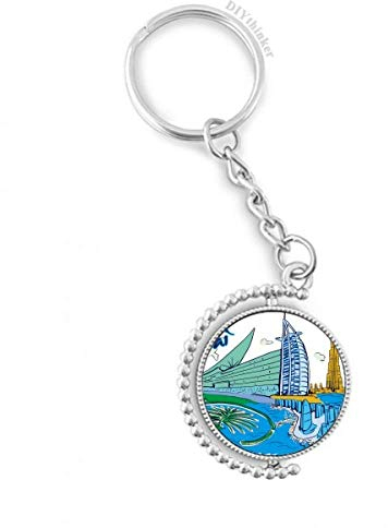 DIYthinker Vereinigte Arabische Emirate Dubai Aquarell Drehbare Schlüsselanhänger Ringe 1.2 Zoll x 3.5 Zoll Mehrfarbig