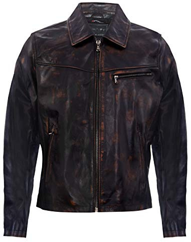 Infinity Leather Herren Verblasst Braun Leder Harrington Jacke
