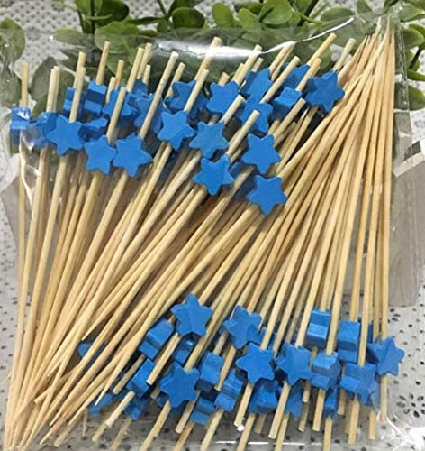 AILEXI Palos De CÓCtel Palos De Madera De 100 Cuentas Suministros Para Fiestas Volantes Comidas Para Comer Frutas Bocaditos Bocaditos: Estrellas Azules
