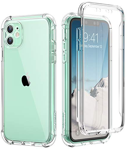 SURITCH Compatible with iPhone 11 Case 360 Shockproof, Clear Cover and Silicone TPU Bumper and Screen Protector, Front and Back Full Body Drop Proof Anti Yellow Case for iPhone 11 6.1 Inch - Clear