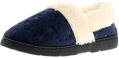 Strollers Galaxy Full Womens Moccasin Slippers - Blue. Warm Fluffy Slippers Women, Winter Slippers Women with Star Pattern and Faux Fir Lining Blue 3 UK