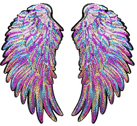 joyMerit 1 Paar Pailletten Engelsflügel Bügelbild Flügel Applikation Feder für T-Shirt Jeans Kleidung Taschen