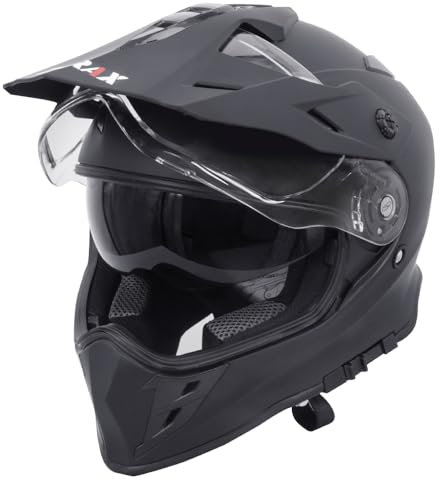 Zorax Matt Black L (59-60cm) ZOR-X327 Dual Sport Double Visor Motorbike Motocross Helmet Matt MX Quad ATV Enduro Crash Dirt Bike Helmet ECE 22.06 Certified