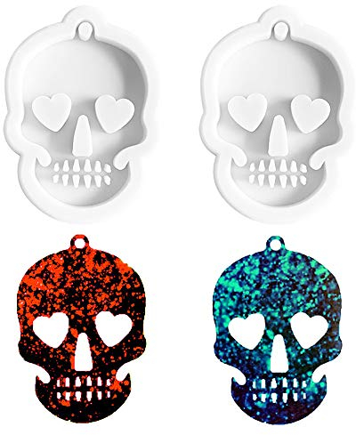 Nifocc Molde de silicona de calavera con cabeza fantasma llavero encantos de resina epoxi moldes de fundición con agujero para hacer manualidades de bricolaje - gris 2 piezas