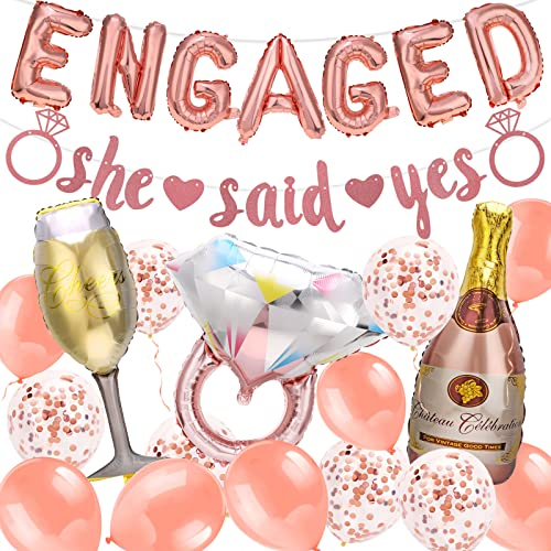 HOWAF Engaged Luftballons Verlobungs Deko, Rosegold Verlobungsballon Luftballons Hochzeit She Said Yes Banner Herzluftballons Hochzeit Engaged Geschenk für Verlobung Dekoration Hochzeit Valentinstags
