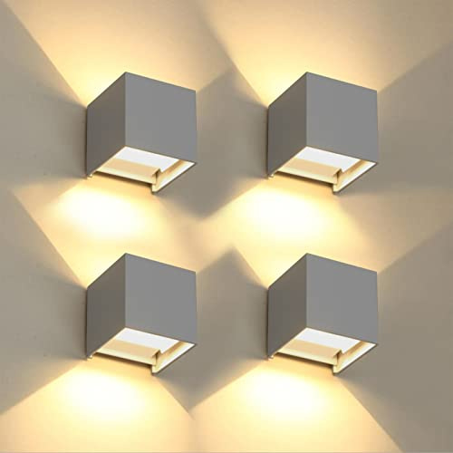 4 Pezzi Applique da Parete Esterno/Interno LED Cubo Lampada da Parete Moderne Grigio 6W 3000K Luce Caldo IP65 Impermeabile Applique Esterni Quadrata Angolo del Fascio Regolabile per Giardino Soggiorno