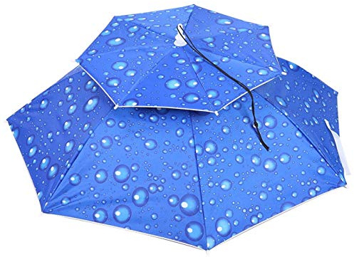 plplaaoo chapeau parapluie,chapeau parapluie de tete Pliable,30.1inch diamètre Paraluie de Tête,Protection Solaire Coupe-Vent,pour Pêche Golf Camping Plage Jardinage Pare-Soleil Extérieur Pêche,Bleu