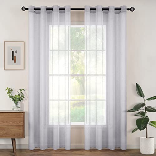 Woaboy Voile Gardinen Vorhänge Ösen 2er Set 140x225cm Grau | Voile Gewebe für Wohnzimmer und Schlafzimmer, transparent, leicht und dekorativ für moderne Fenster.