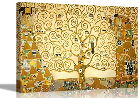 Gustav Klimt Kunstdruck auf Leinwand, Motiv: Der Baum des Lebens von Gustav Klimt, abstrakt, Wandkunst, Bilder, zum Aufhängen, 86 x 61 cm, A1