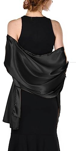 chuangminghangqi Schal aus Satin für Damen, Stola, Wrap, Pashmina, Hochzeit, lang, für Strand, Party, Abend, Zeremonien, Cocktail, Bridemaids, Abschlussball, Schwarz , 220cm*70cm