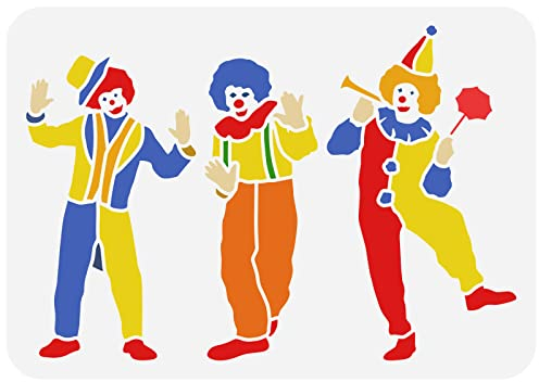 FINGERINSPIRE 3 Clown Schablone Zum Malen, 29.7x21 cm, Aushöhlen, Glücklicher Clown, Wiederverwendbar, Kunststoff, PET, Bastelschablone Für Die Wand, Stoff Dekoration