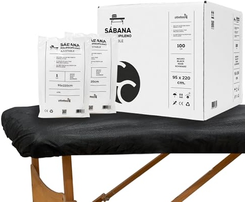 50 Stück Einweg Bettlaken Verstellbar 95x220 cm Schwarz - Kosmetikliege Bezug, Massageliege Auflage - Einweg Vliesstoff für SPA, Tattoo, Massagesalon, Kosmetikstudio Zubehör, Liegen Unterlage