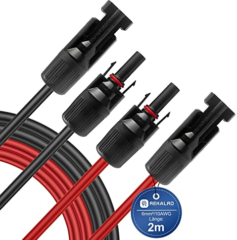 REKALRO Solarkabel 6mm², Solarkabel Verlängerungskabel 2m x 2, Photovoltaik Solarkabel, IP68 Wasserdichtem Stecker Solar Kabel, Solarpanel Adapterkabel für Balkonkraftwerk (6mm²/10AWG)