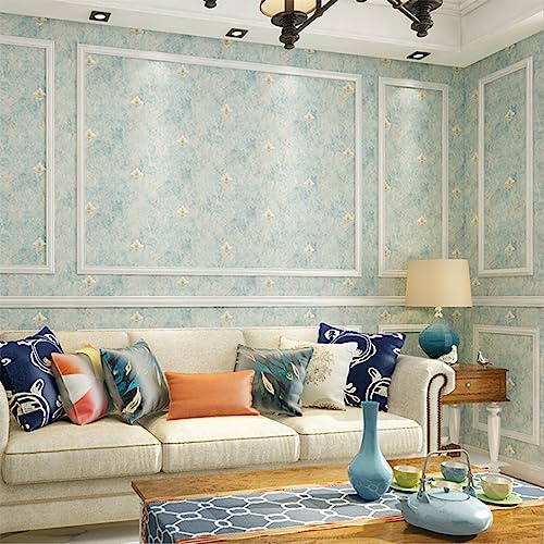 FNMHime 52 cm B x 100 cm L 3D-Prägung, amerikanischer ländlicher pastoraler Vintage-Stil, europäischer Stil, Schlafzimmer, Wohnzimmer, TV-Hintergrund, Vlies-Tapeten, nicht geklebt (Hellblau)