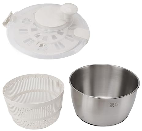 Spinner de Ensalada Grande Rotación Manual Spinner de Lechuga de Acero Inoxidable Secador de Vegetales de Gran Capacidad Spinner de Ensalada de Diseño de Doble Capa Multifuncional