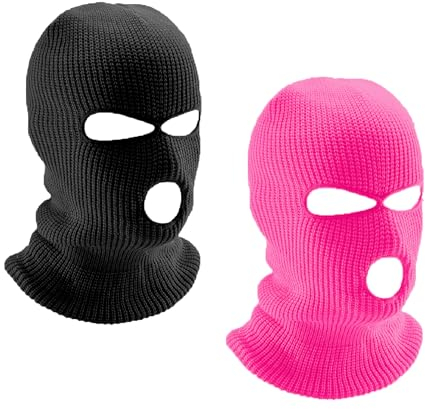 LINSOCLE 2 Pièces Cagoule 3 Trous, Balaclava à 3 Trous Tricoté,Cagoule Noir de Visage Complet Masque de Ski pou Hommes et Femme