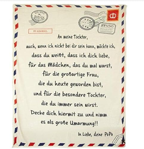 AYYDS Personalisierte Kuscheldecke An Meine Tochter Von Papa, Ermutigen und Lieben Superweiche Flanell Decke Briefdecke Geschenke (150 x 220CM)
