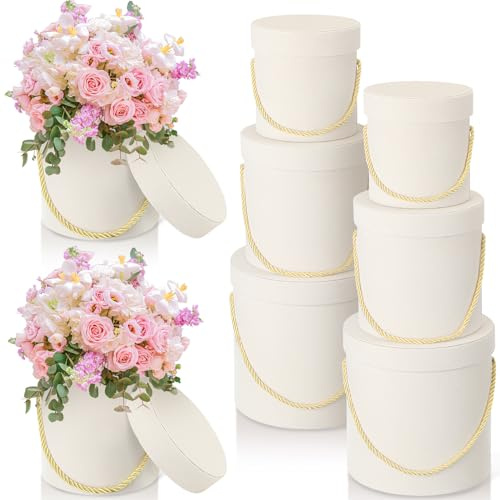 Uiifan Runde Samt-Blumenkasten mit Deckel, Samt-Nesting-Geschenkboxen mit Griff für Hochzeit, Urlaub, luxuriöses Muttertagsblumengeschenk, Arrangement, Brautjungfer, Geburtstag, Party, Gastgeschenk