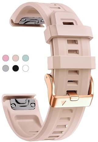 OUTVI 20mm Watch Band for Garmin fenix 5s/6s/7s & epix Pro - Soft Silicone with Rose Gold Buckle - Quick Fit 20 Bands - Replacement Strap for Women - Tan/Dust Rose