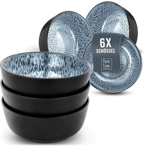 Ibiza Stoneware 6-Piece Cereal Bowl Set - Dishwasher and Microwave Safe - Cereal Bowls - Elegant Design - Dishes & Bowls - Pure Living in Smokey Blue