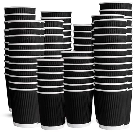 Chef Royale 500x 12oz Black Ripple Disposable Coffee Cups Without Lids -Insulated Triple Walled Takeaway Coffee Cups-Disposable Cups for Hot and Cold Drinks for Christmas,Birthdays Parties (500, 12oz)