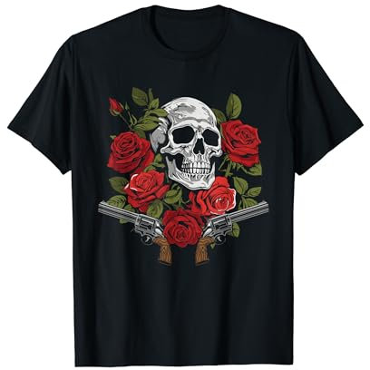 Skeleton Roses 1980s Glam 80s - Guns Rock Music Skull Rose T-Shirt