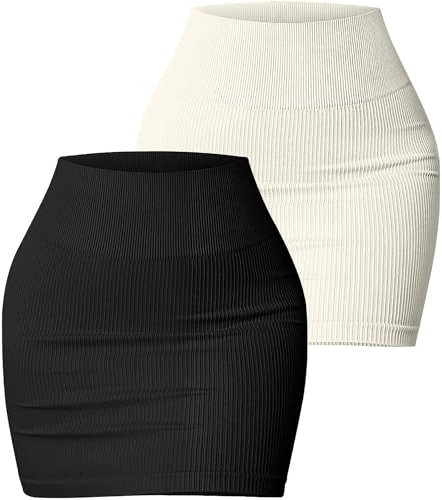 AIEOE 2 PCS Damen Minirock Etuirock Kurz Sexy Gerippt Bleistiftrock Röcke Schlank Elegant Stretch Rock Größe L Schwarz + Weiß