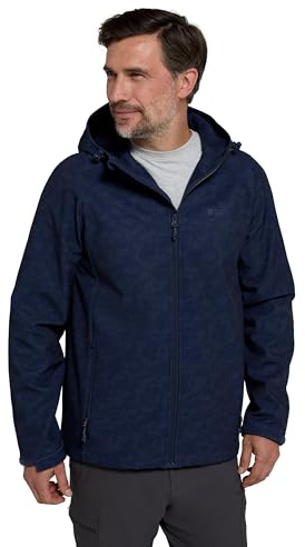 Mountain Warehouse Exodus Mens Printed Softshell Jacket - Windproof Shell, Water Resistant Rain Coat, Bonded Fabric, Adjustable Hem & Cuffs - Spring Summer, Travelling & Daily Navy (Printed) XL