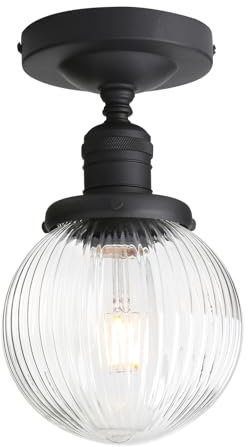 Pathson Plafonnier Industriel Vintage Luminaire E27 Rétro Lustre Suspension Abat-jour en Verre Globe Ø15CM Éclairage Plafond Pour Salon Cuisine Chambre (Noir)