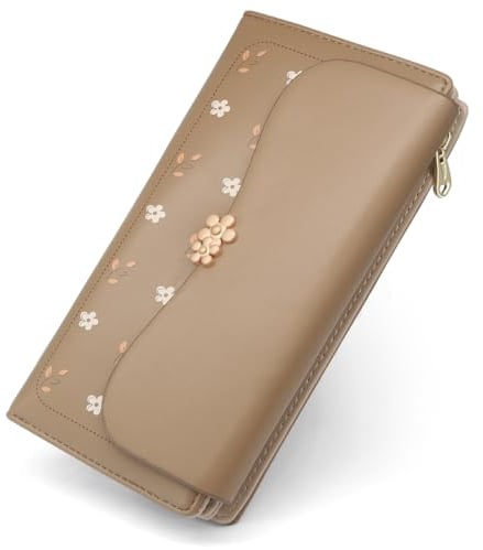 REETEE Geldbörse Damen Groß im Langformat Geldbeutel Damen PU Leder Portemonnaie Viele Fächer, Portmonee mit 10 Kartenfächer und Zipper Münzfach Brieftasche (L-braun)